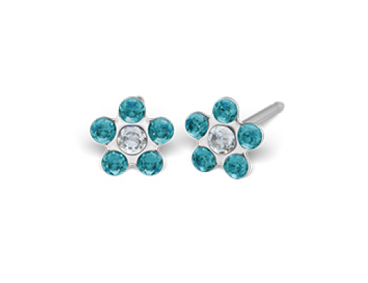 Серьги Studex 7512-6124  Цветок, вставка, зеленое/прозрачное стекло, сталь (№102)